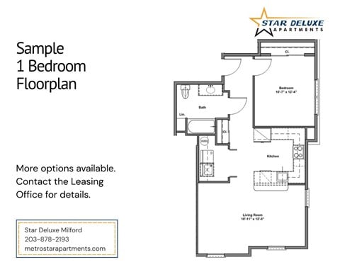 Floor plan for 1 bed, 1 bath, 855 sqft